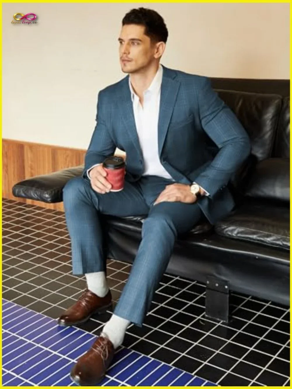 Slim Fit Plaid Suit Set Modern Business Casual Blazer Pants Formal Wedding